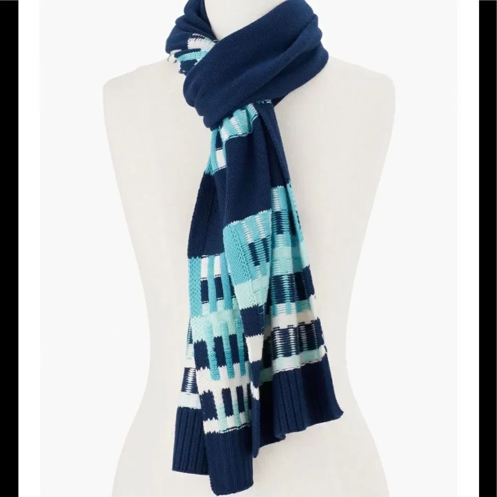 Talbots blue stripe fair isle scarf NWT